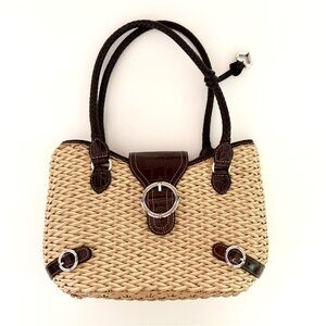 Brighton Tan and Brown Boho Woven Straw & Leather Shoulder Bag